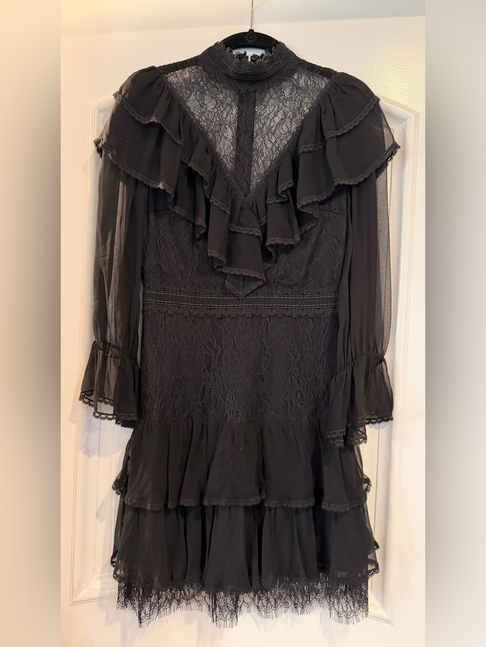 Alice + Olivia Black Lace Ruffle Blouse